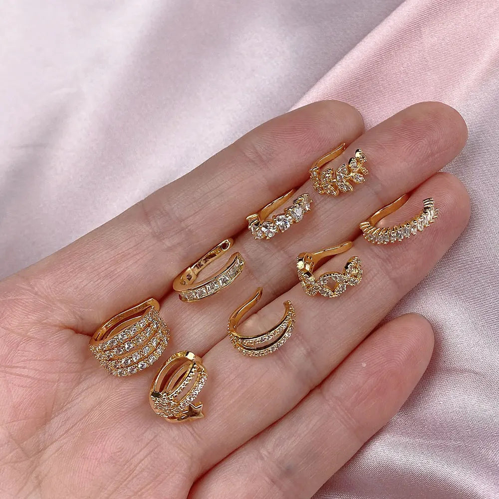 Geometry Crystal CZ  Leaf Clip Earring