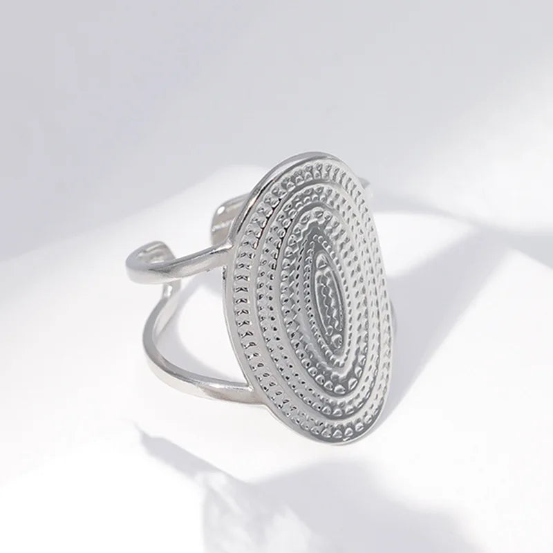 Vintage Punk Elliptical Broad Surface Adjustable Opening Stainless Steel Ring