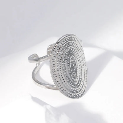 Vintage Punk Elliptical Broad Surface Adjustable Opening Stainless Steel Ring