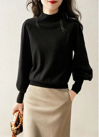 Korea Lantern Sleeve Long Sleeve High Neck Sweater Jumper