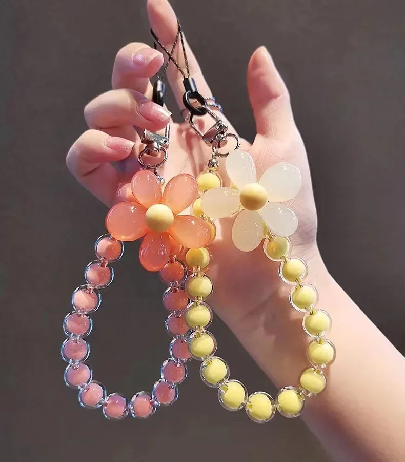 Colored Bead Petal Lanyard for IPhone Anti-Lost Bracelet Case Wrist Strap
