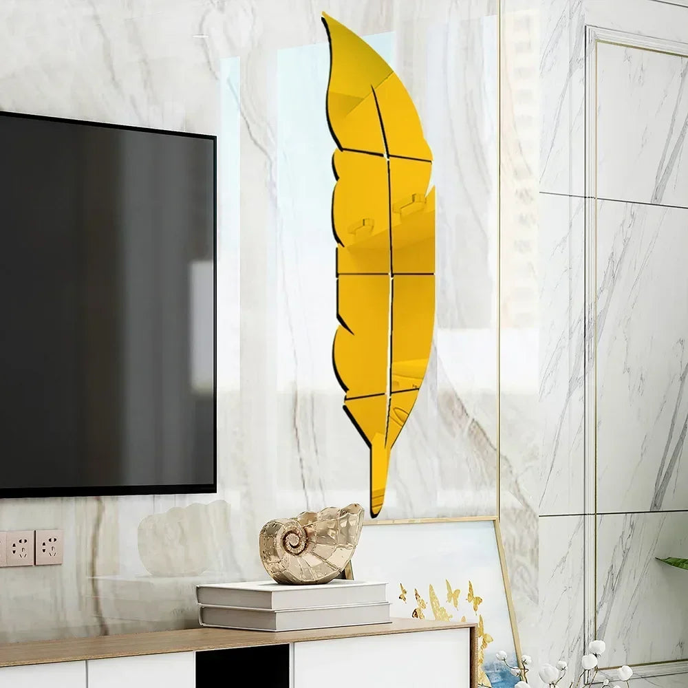 3D Dancing Feathers Mirror Wall Stickers