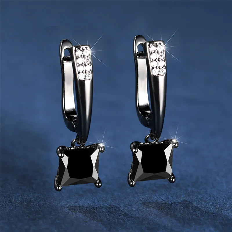 Geometric Crystal Antique Black Zircon Square Stone Earrings