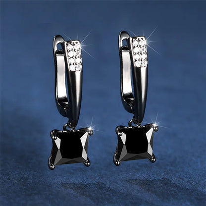 Geometric Crystal Antique Black Zircon Square Stone Earrings