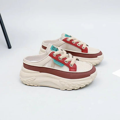 Thick Soles Increase Mesh Sport Lace Up Half Slipper Sneakers