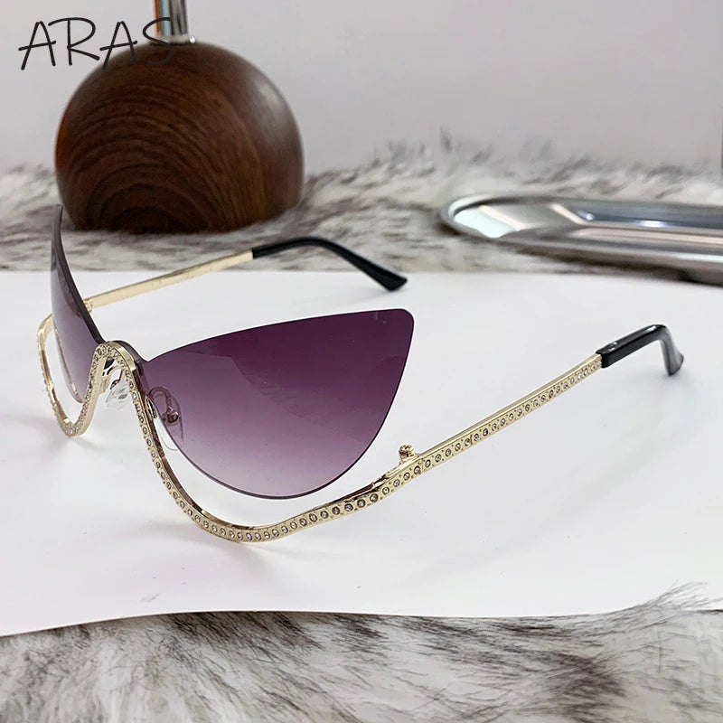 Sexy Cat Eye Rimless Luxury Brand Rhinestone Sun Glasses