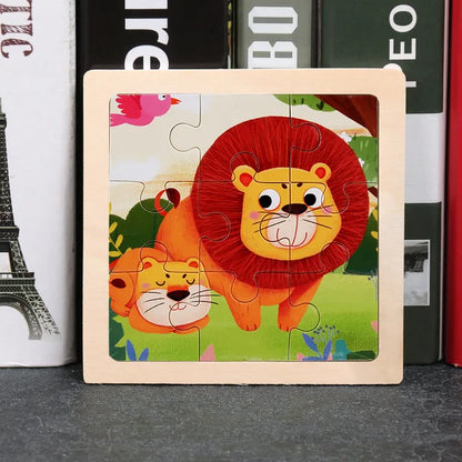 11X11CM Kids Wooden Puzzle Cartoon Animal Traffic Toys