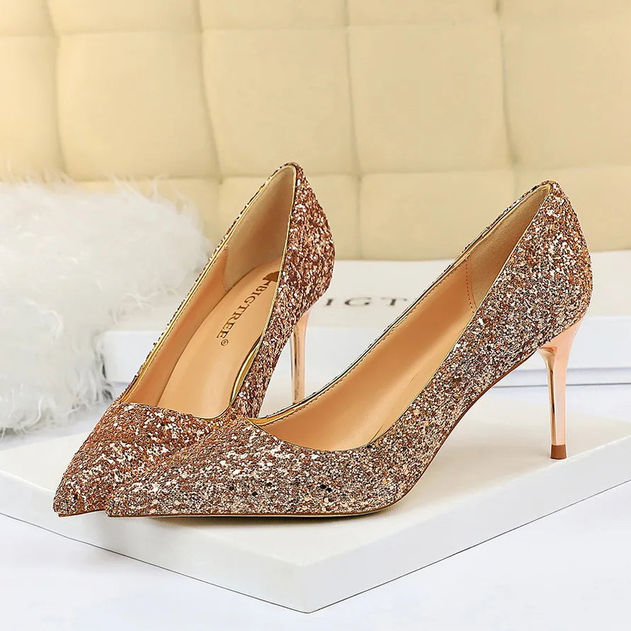 High Heels Pumps Glitter Gold Silver Shoes