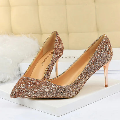 High Heels Pumps Glitter Gold Silver Shoes