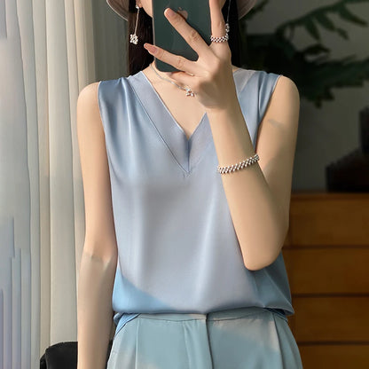 تي شيرت بأكمام قصيرة رفيعة من الحرير الصناعي