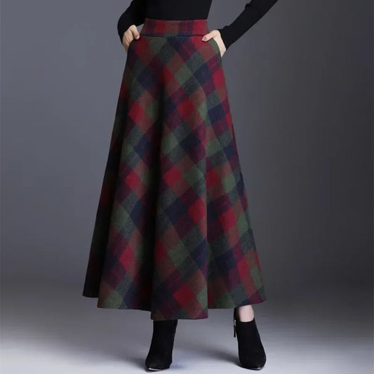 Thickened Woolen Plaid Mini Skirt