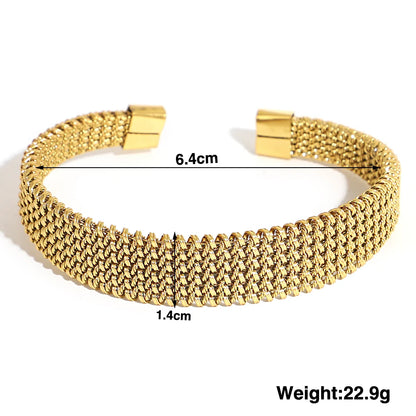 Vintage Y2K Stainless Steel Wide Weave Open Cuff Bangle Bracelet
