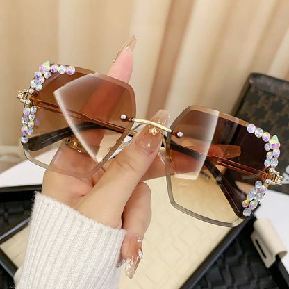 Square frameless crystal decoration Sunglasses