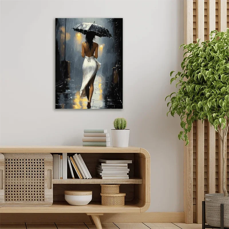 Romantic Rainy Night Canvas Art with Unframes