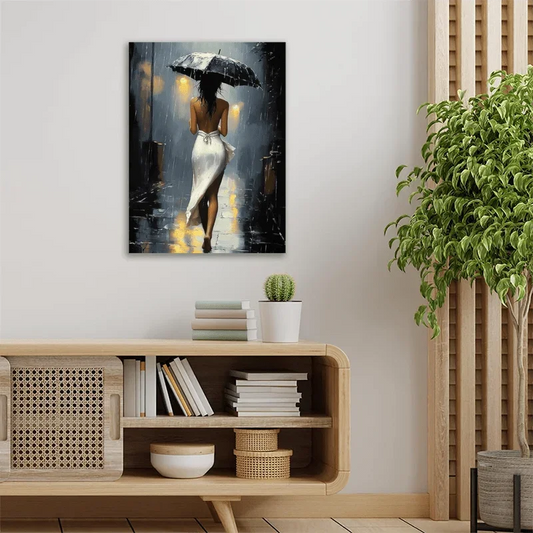 Romantic Rainy Night Canvas Art with Unframes
