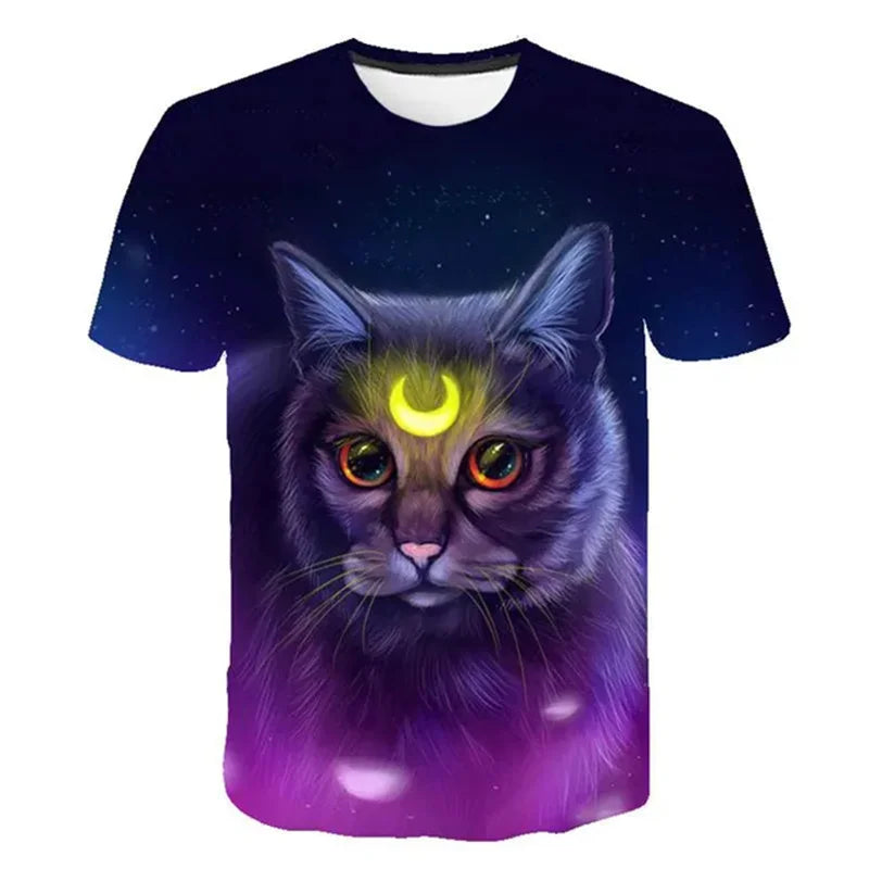 3D Mysterious Cat Short Sleeves  T-Shirt