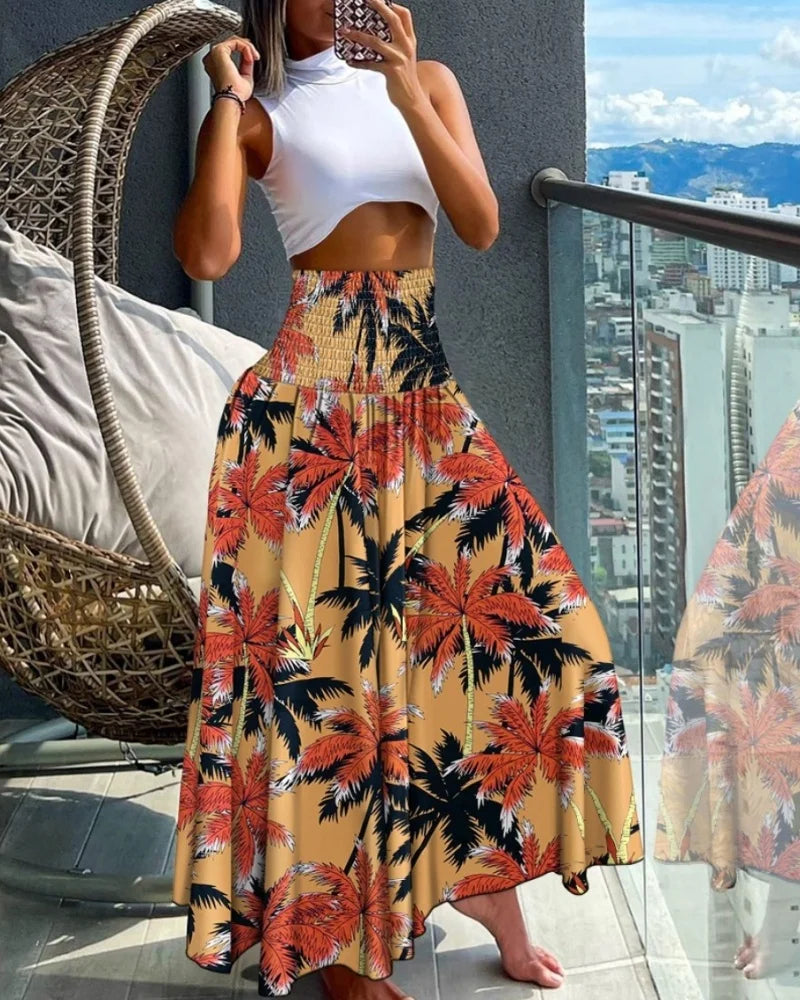High Waist Long Bohemian Geometric Maxi Skirt S