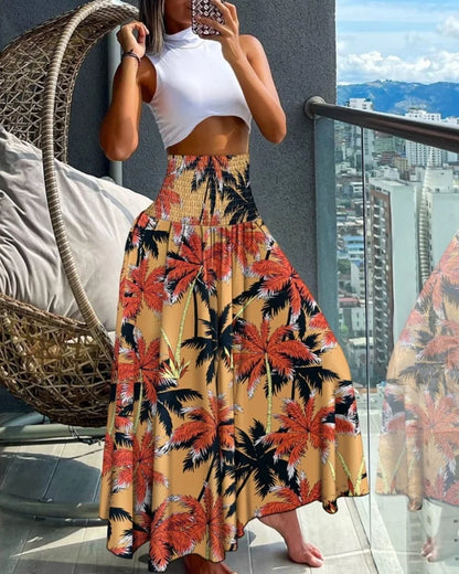 High Waist Long Bohemian Geometric Maxi Skirt S