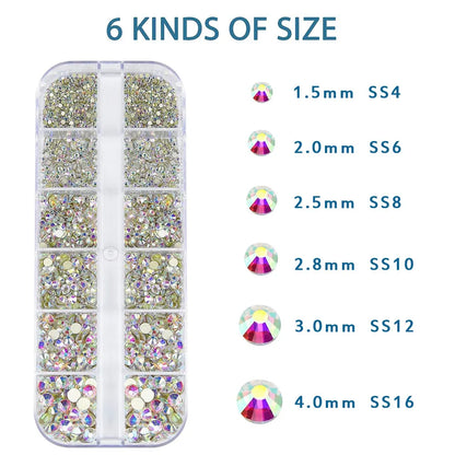 2400pcs+ Shiny Clear Crystal Gems Nail Rhinestones