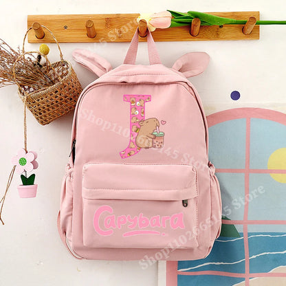 Capybara Cute Backpack Girls Capibara Anime Letter A-Z Schoolbag