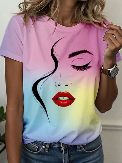 Abstract Face Line Art Graphic Print T-Shirt