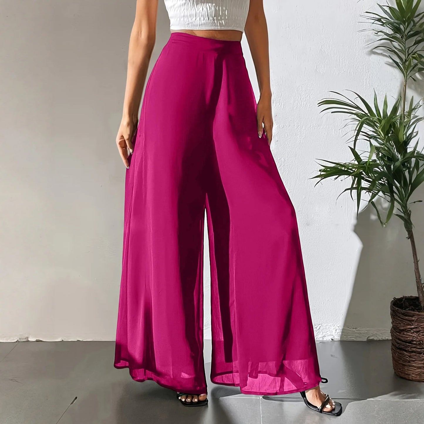 Loose Ice Silk Chiffon Wide Legged Straight Pants