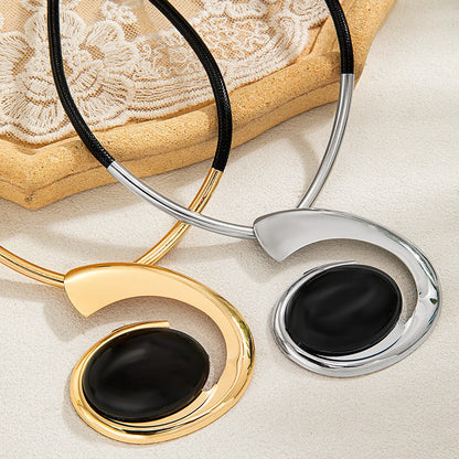 Exaggerated geometric spiral snail shaped oil drop pendant necklace