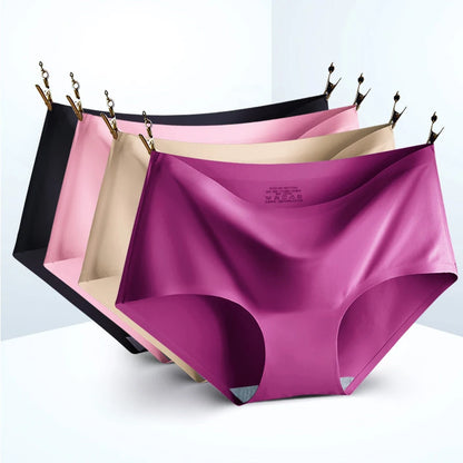 3Pcs/Set Large Size Mid-waist Ice silk Lingerie