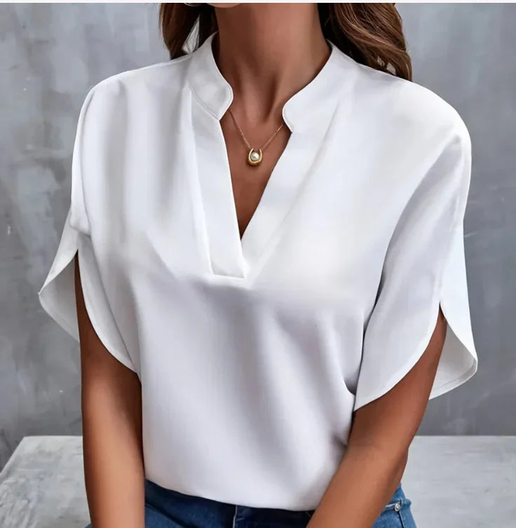 V-neck Short Sleeve Loose Shirt Blouses
