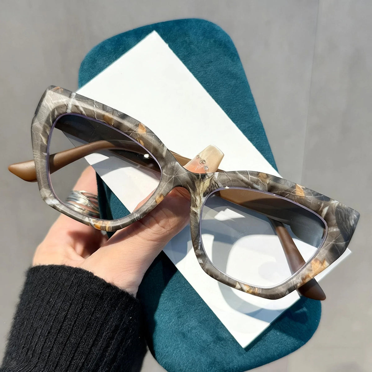Oversized Flora Printed Large Frame Hyperopia Unisex  Cat Eye Eyeglasses