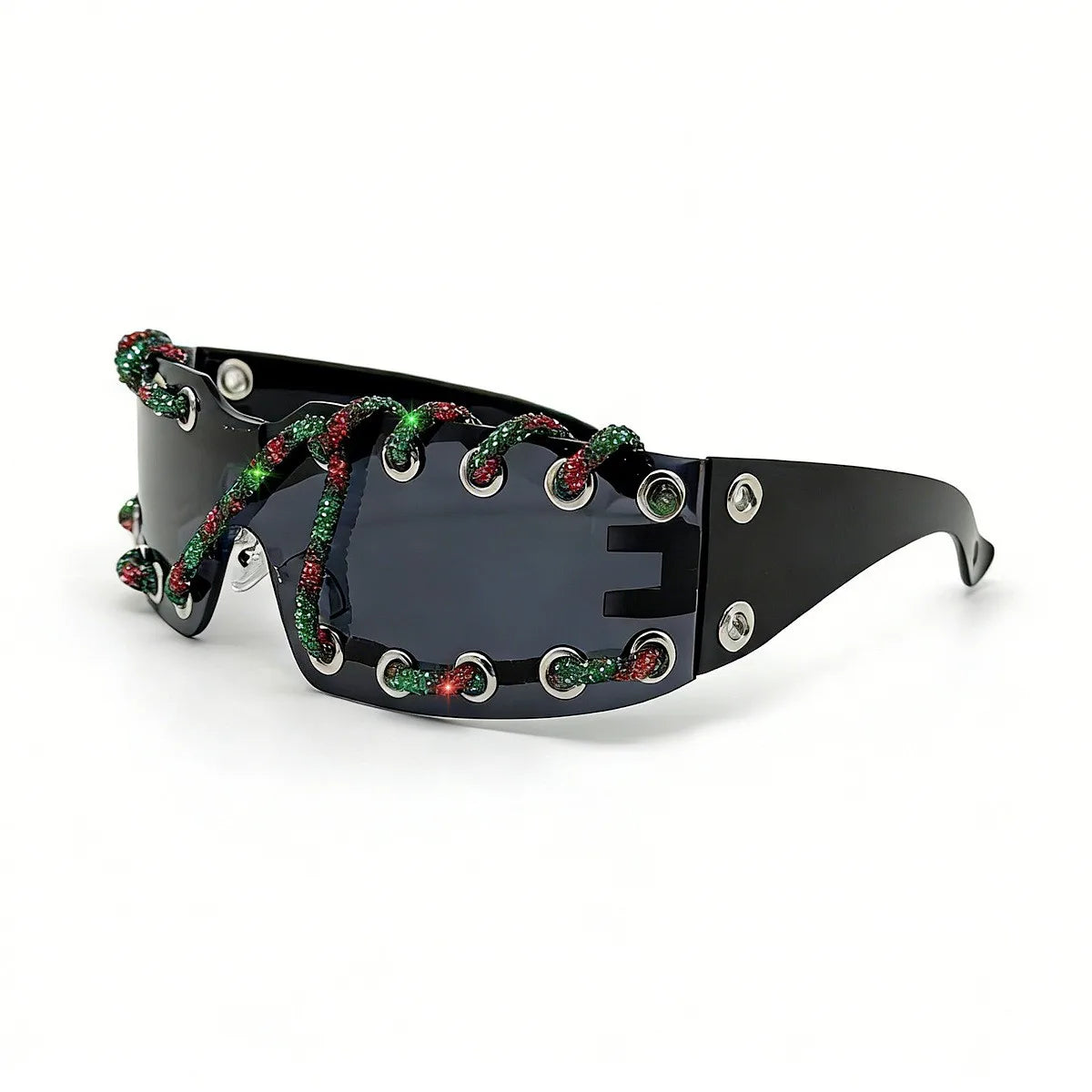Punk Y2k Frameless Crystal Chain One-piece Bling Sunglasses