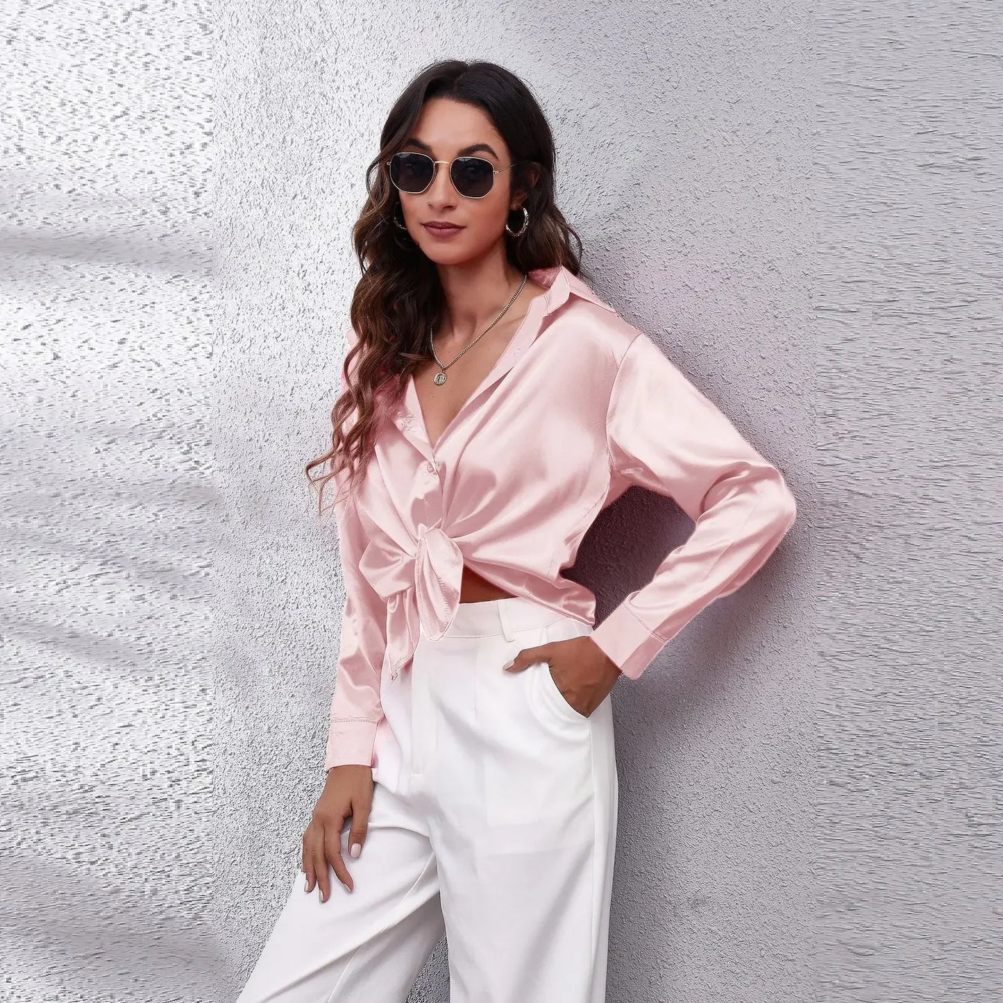 Solid Satin Shirt Long Sleeve Shirt