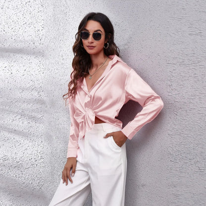 Solid Satin Shirt Long Sleeve Shirt