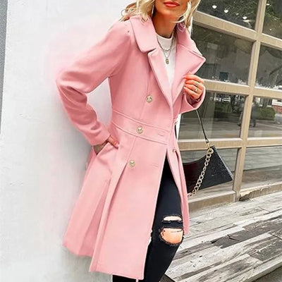 Winter Woolen Trench Coat Skirt Double Breasted Flip Lapel Jacket