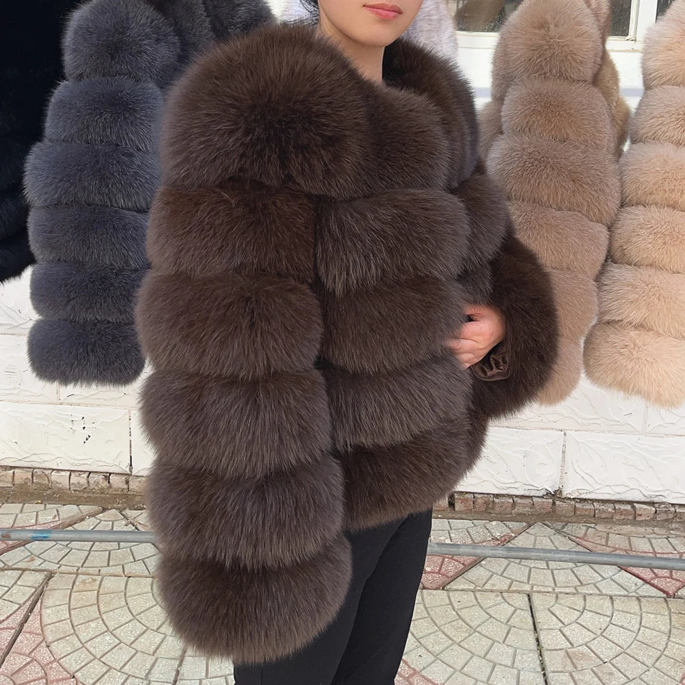 Fox Fur Coat Real Winter Brown Leather Coats & Jackets