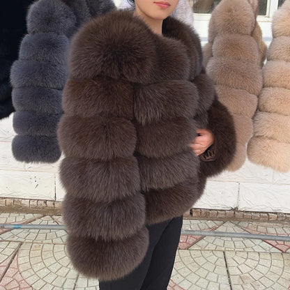 Fox Fur Coat Real Winter Brown Leather Coats & Jackets