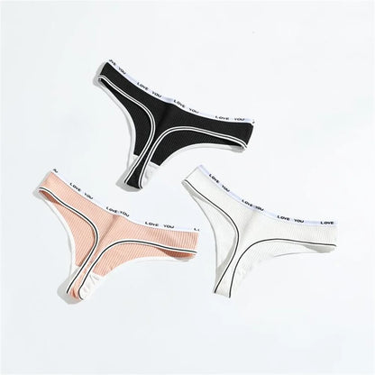 3pcs Ribbed Cotton G String Lingerie