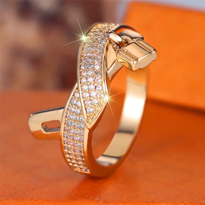 Vintage Gold Luxury White Zircon Stone Promise Love Rings