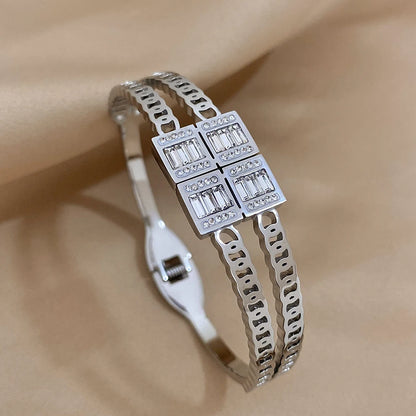 Multiple Vintage Inlaid Rhinestone Zircon Stainless Steel Wide Bangles Bracelets