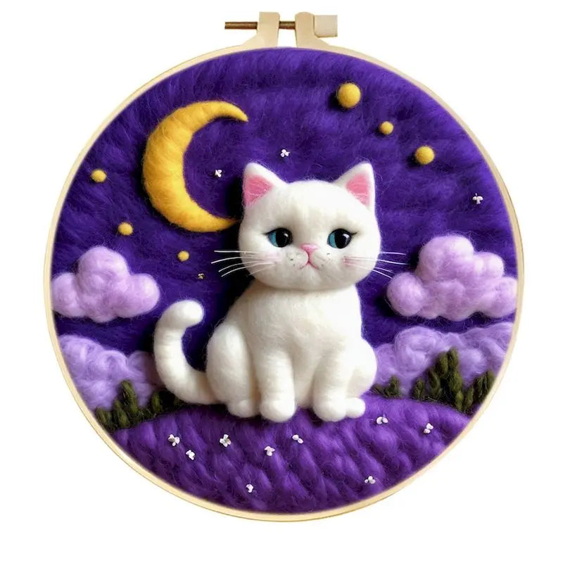 CHENISTORY Diy Poke Wool Felt Animals Cat Wool Needle Felt Set