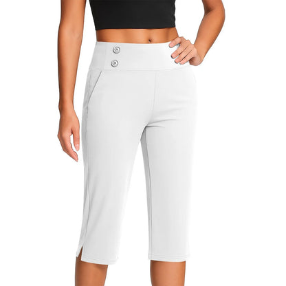 Thin Yoga Button Pocket With Split Hems High Waist Sports Pants