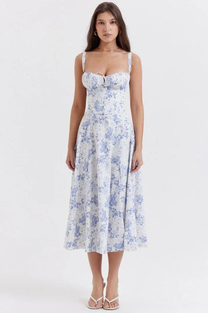 Luxury temperament halter floral dress