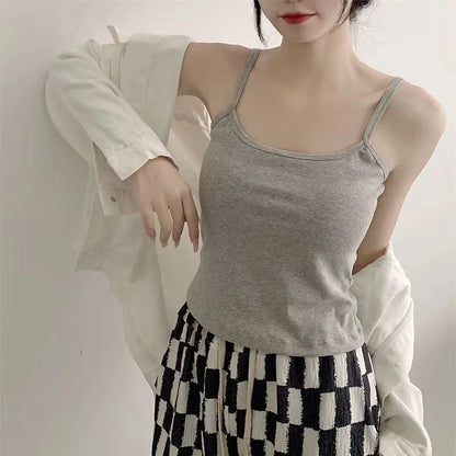 Spaghetti Straps Sleeveless Slim Cotton