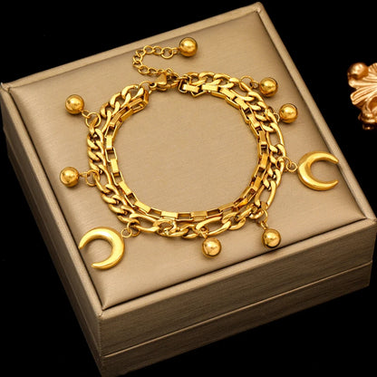 Stainless Steel Gold Starfish Moon Star Bracelet