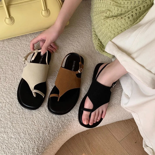 Suede Clip Toe Slingback Sandals Buckle Strap Sandals