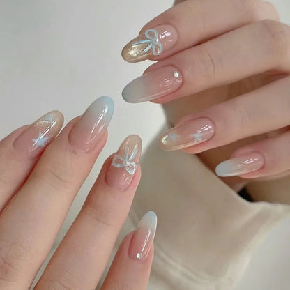 24pcs/Box Long Coffin False Nails Art Rose with Glue Wearable Jelly Nails