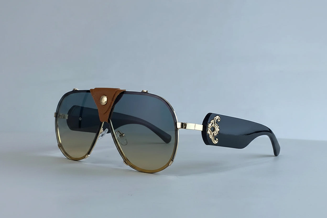 Vintage Oversized Steampunk Pilot Oval Sunglasses