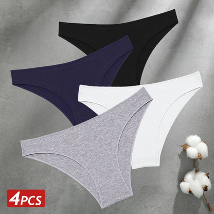 4PCS Seamless Cotton Panties Sexy Low Waist Underpants Lingerie