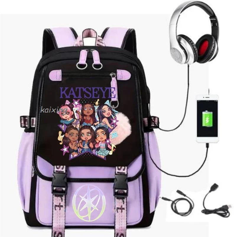 Katseye Funny Print Backpacks Sweet Soft Capacity Student Schoolbag