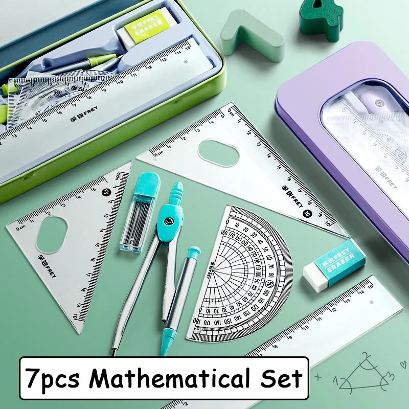 7 Pcs/set Mathematical Rulers Set Multi-function Professional Compass Ruler
